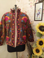 Black Handmade Velvet Suzani Jacket: Fleece Lined Kashmiri Embroidery