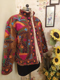 Black Handmade Velvet Suzani Jacket: Fleece Lined Kashmiri Embroidery