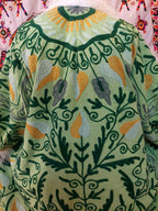 Handmade Suzani Embroidered Coat: Bohemian Faux Fur Trim Afghan Style