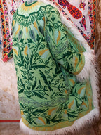 Handmade Suzani Embroidered Coat: Bohemian Faux Fur Trim Afghan Style