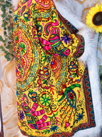 Vintage lava orange Floral Embroidered Afghan Coat: Mongolian Fur Trim, Reversible Cotton,