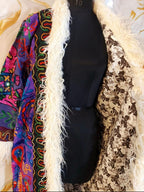 Reversible purple Embroidered Floral Coat: Mongolian Fur Trim, Boho Festival Jacket, ready to wear