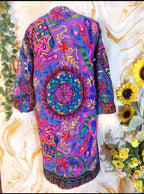 Reversible purple Embroidered Floral Coat: Mongolian Fur Trim, Boho Festival Jacket, ready to wear