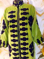 Velvet Suzani Embroidered Kimono Robe – Parrot Green Bohemian Long Coat