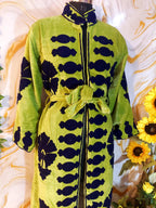 Velvet Suzani Embroidered Kimono Robe – Parrot Green Bohemian Long Coat
