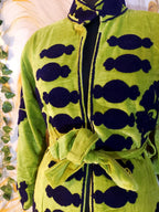 Velvet Suzani Embroidered Kimono Robe – Parrot Green Bohemian Long Coat