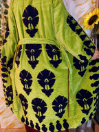Velvet Suzani Embroidered Kimono Robe – Parrot Green Bohemian Long Coat