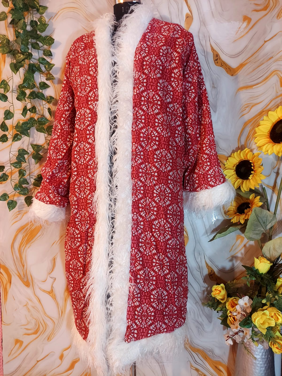 Vintage matte black Floral Embroidered Afghan Coat: Mongolian Fur Trim, Reversible Cotton