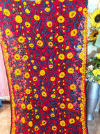 Red heavy georgette Phulkari Dupatta: Handmade Floral Embroidery,