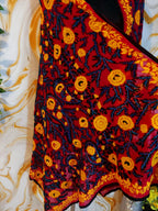 Red heavy georgette Phulkari Dupatta: Handmade Floral Embroidery,