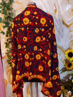 Red heavy georgette Phulkari Dupatta: Handmade Floral Embroidery,