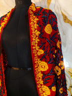 Red heavy georgette Phulkari Dupatta: Handmade Floral Embroidery,