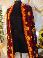 Red heavy georgette Phulkari Dupatta: Handmade Floral Embroidery,