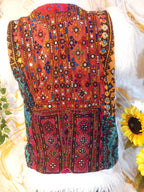 Vintage Banjara Vest: Embroidered Patchwork Afghan Jacket with Faux Fur