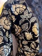 Handmade Floral Velvet Kimono Robe: Faux Fur Trim Evening Coat