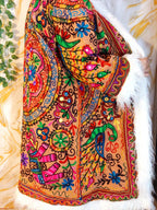 Vintage Floral brown &nbsp;Reversible Embroidered Long with animal print Coat Long Sleeve with Pockets