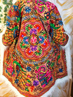 Vintage Floral brown &nbsp;Reversible Embroidered Long with animal print Coat Long Sleeve with Pockets