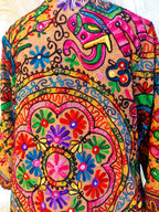 Vintage Floral brown &nbsp;Reversible Embroidered Long with animal print Coat Long Sleeve with Pockets