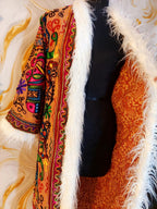 Vintage Floral brown &nbsp;Reversible Embroidered Long with animal print Coat Long Sleeve with Pockets