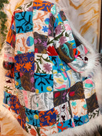 Patchwork Vintage Suzani Coat, Mongolian Faux Fur Trim, Handmade Bohemian Jacket