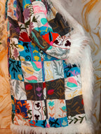 Patchwork Vintage Suzani Coat, Mongolian Faux Fur Trim, Handmade Bohemian Jacket