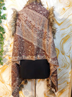 Kashmiri Wool Capes: Paisley Design, Faux Fur Trim, Bohemian Style, Winter Poncho