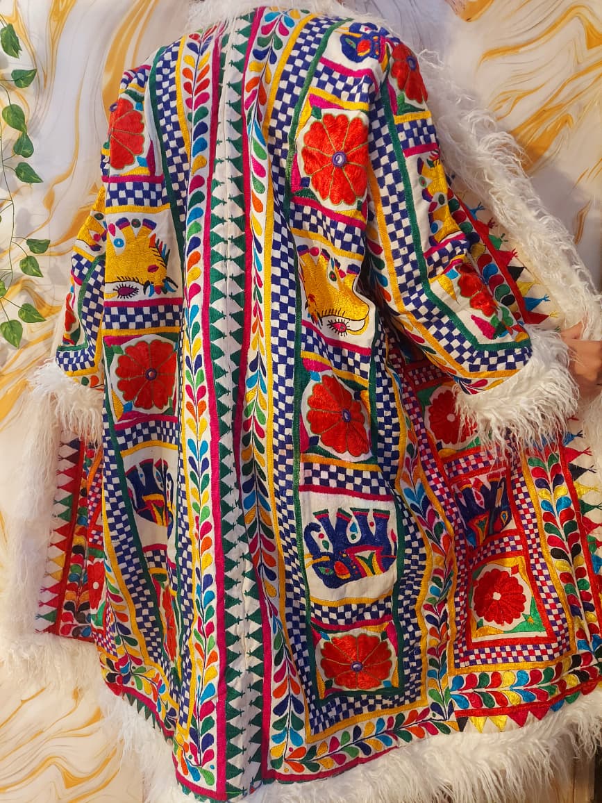 Vintage Reversible Rabari Jacket: Afghan Tribal Boho Coat, Animal Print