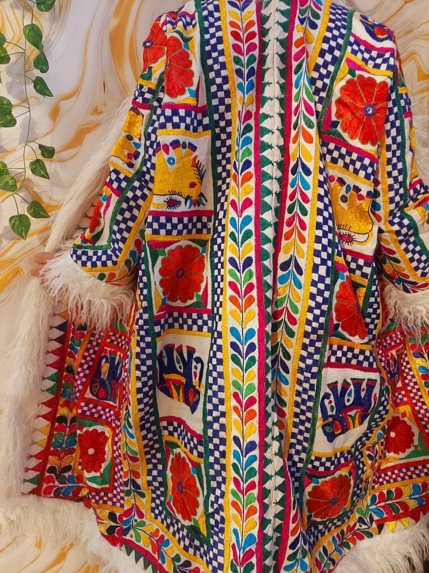 Vintage Reversible Rabari Jacket: Afghan Tribal Boho Coat, Animal Print