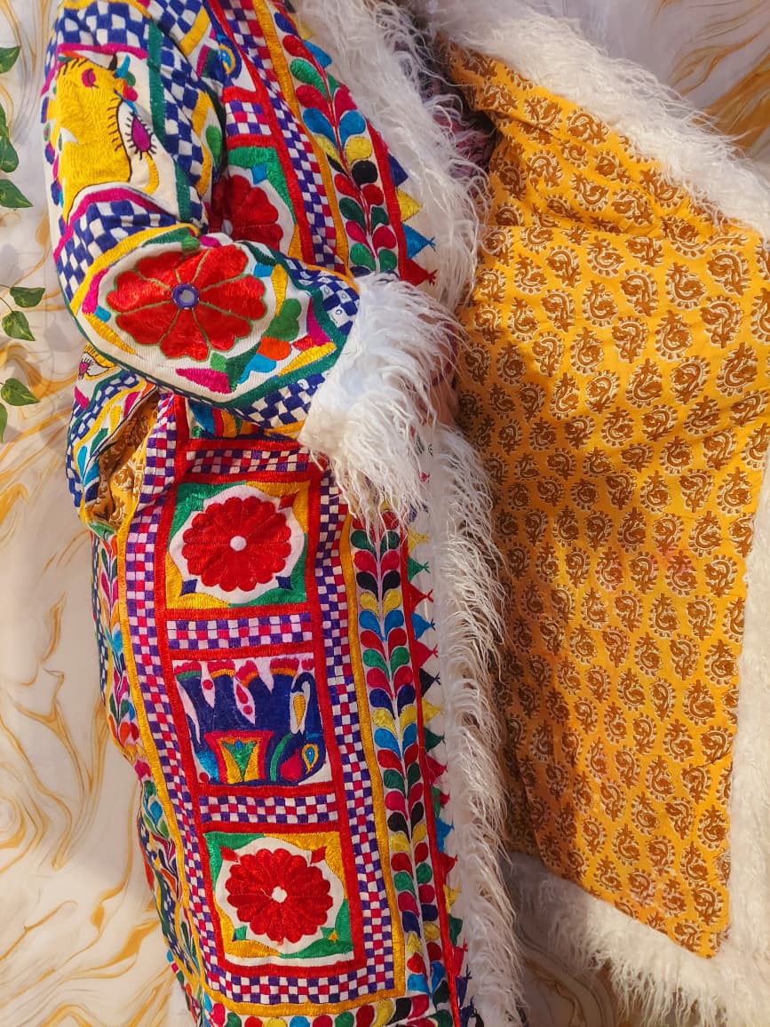 Vintage Reversible Rabari Jacket: Afghan Tribal Boho Coat, Animal Print