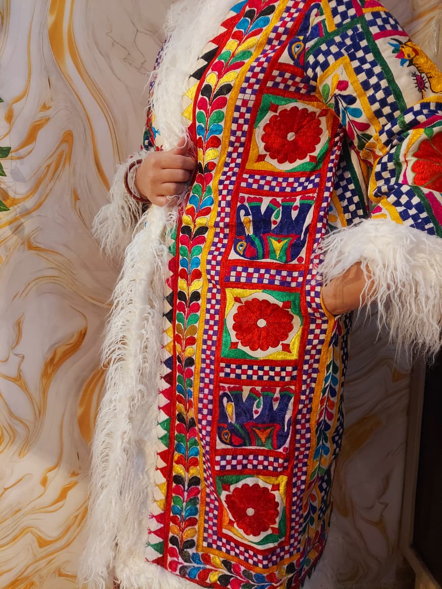Vintage Reversible Rabari Jacket: Afghan Tribal Boho Coat, Animal Print