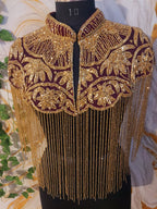 Handcrafted red-brown beaded cape poncho, red-brown beadwork geometric pattern, elegant cover-ups for special occations.
