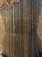 Handcrafted red-brown beaded cape poncho, red-brown beadwork geometric pattern, elegant cover-ups for special occations.