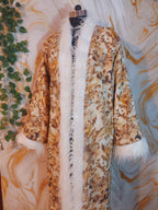 White cotton reversible sea animal Floral Coat: Mongolian Fur Trim, Boho Festival Jacket,Reversible unique Coat