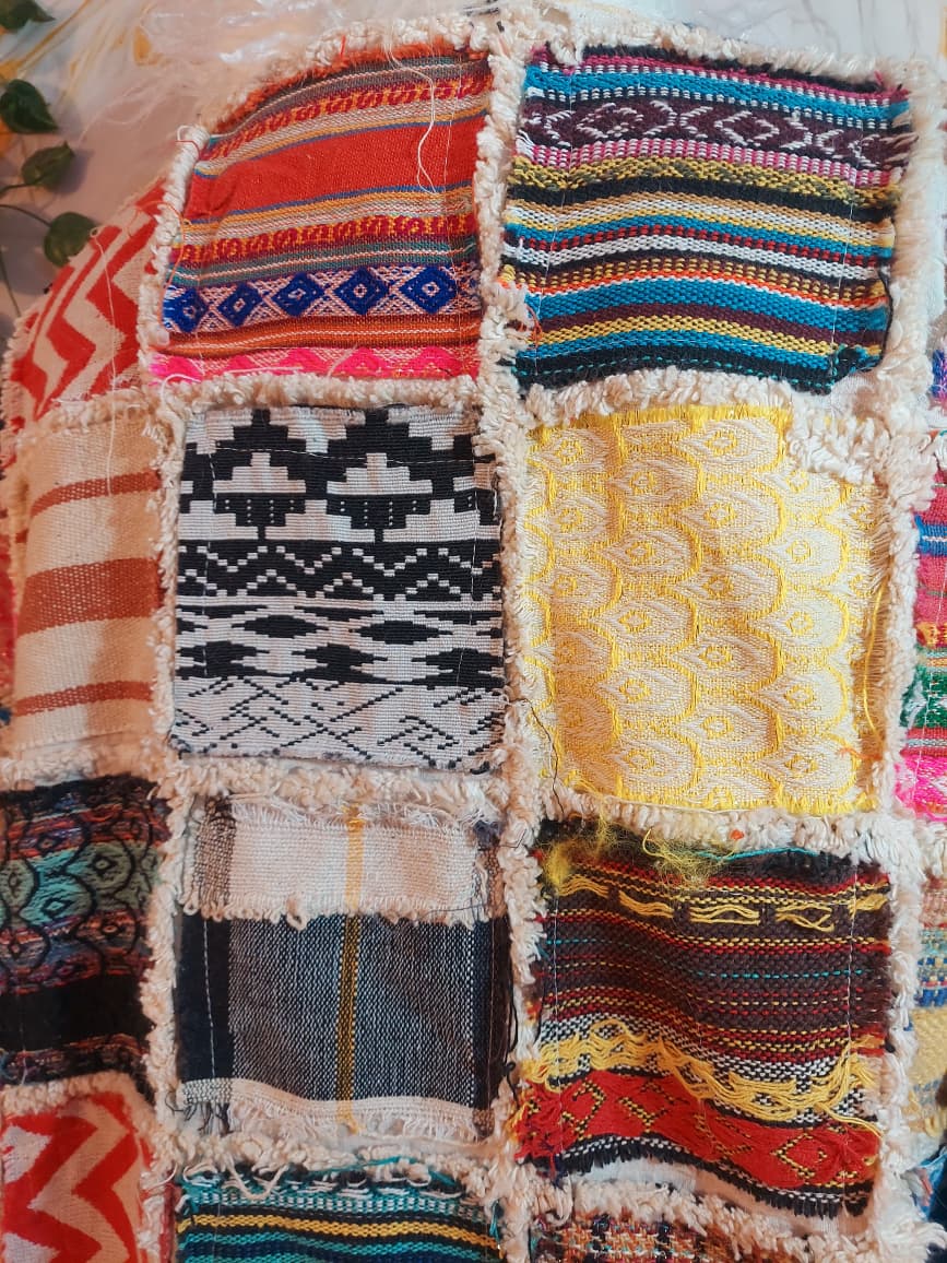 Vintage Jacquard Patchwork Coat: Mongolian Faux Fur Trim, 90s Bohemian Style
