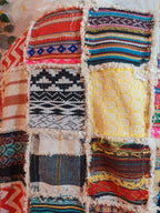 Vintage Jacquard Patchwork Coat: Mongolian Faux Fur Trim, 90s Bohemian Style