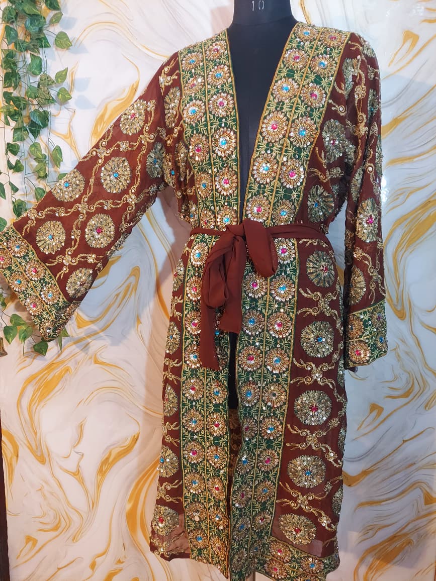 Vintage Upcycled Embroidered Kimono, Sequin Aari Embroidery, Indian Style