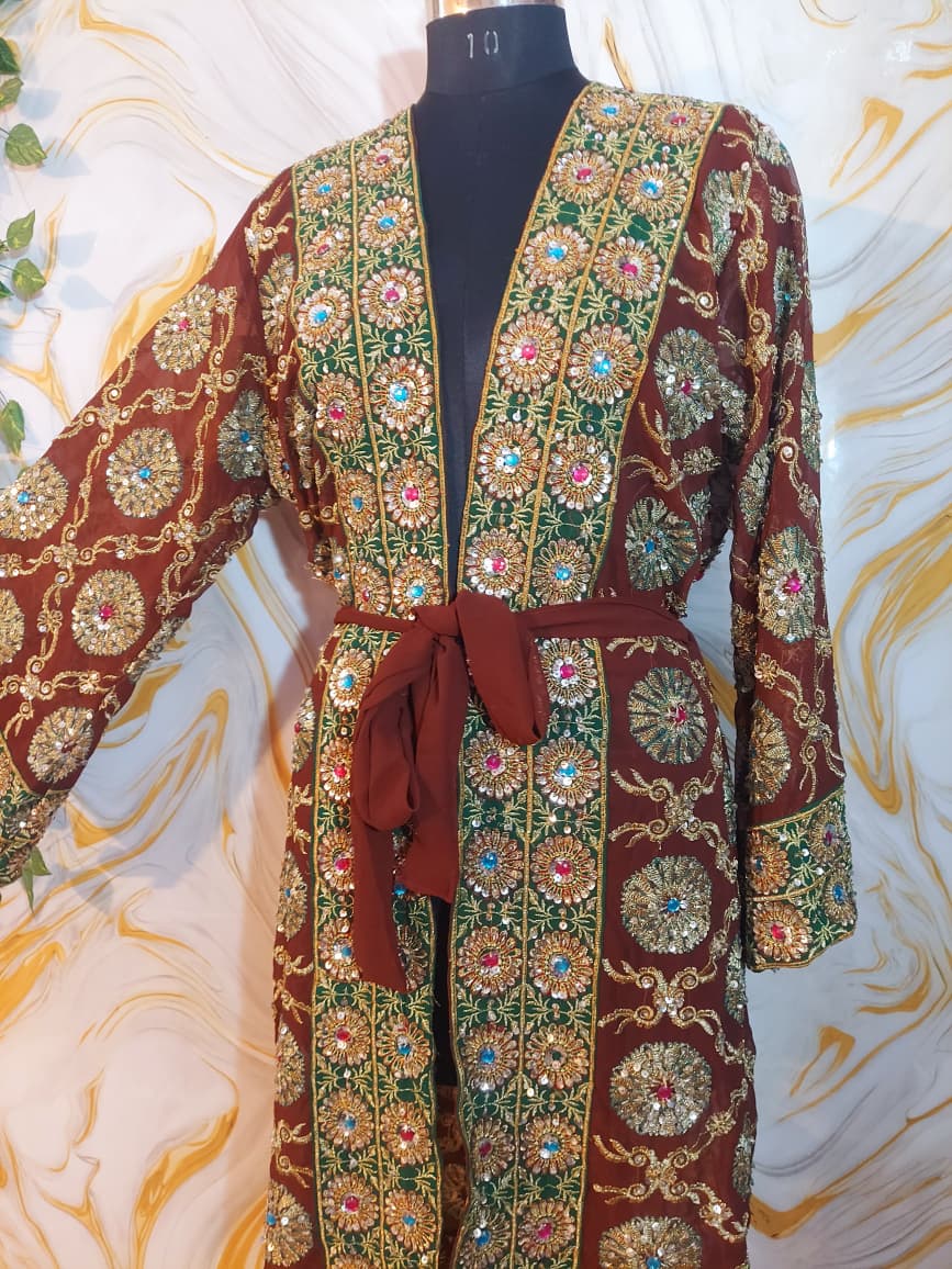 Vintage Upcycled Embroidered Kimono, Sequin Aari Embroidery, Indian Style