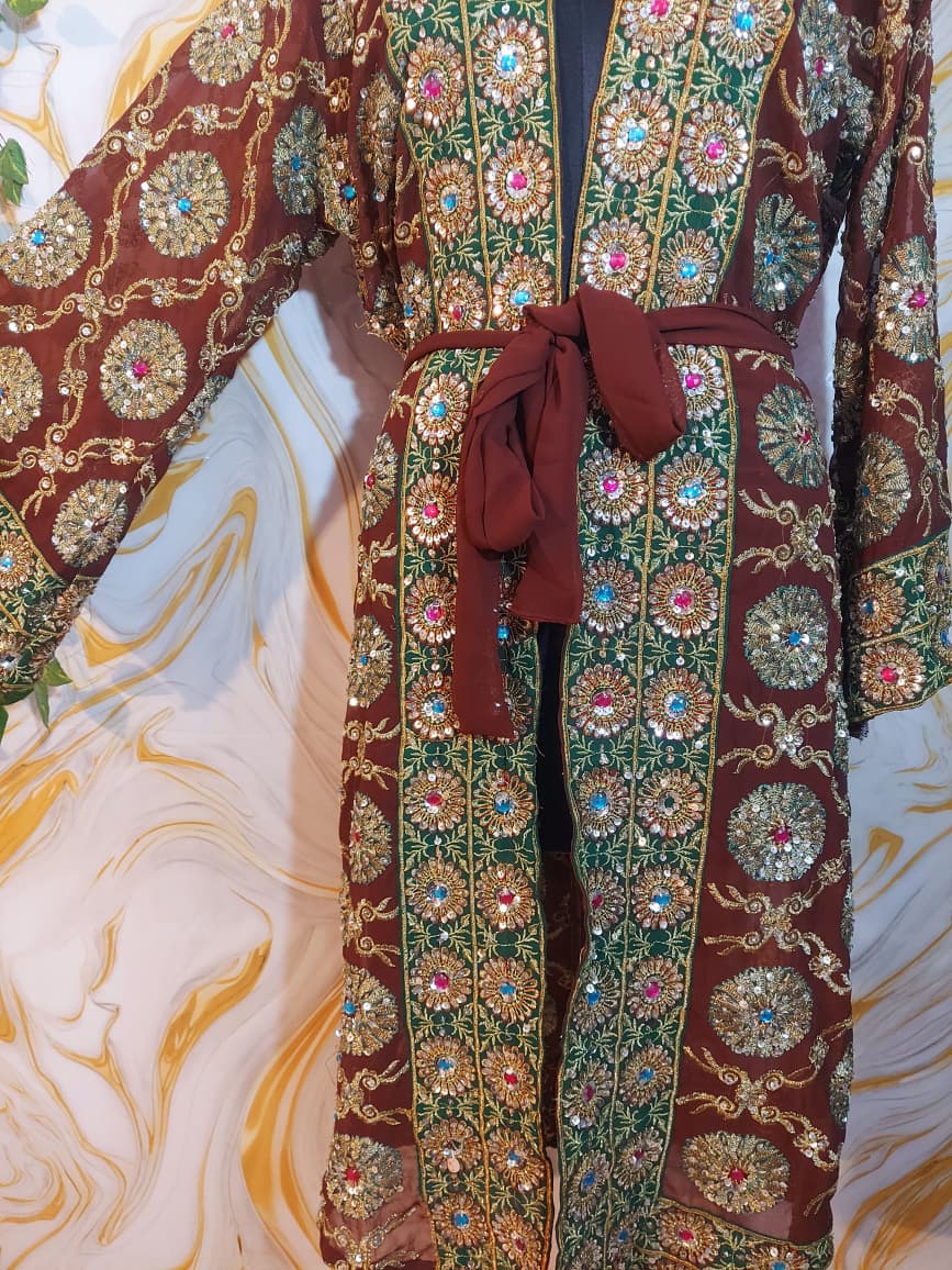 Vintage Upcycled Embroidered Kimono, Sequin Aari Embroidery, Indian Style