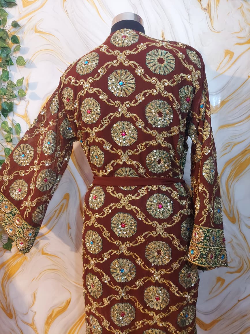 Vintage Upcycled Embroidered Kimono, Sequin Aari Embroidery, Indian Style