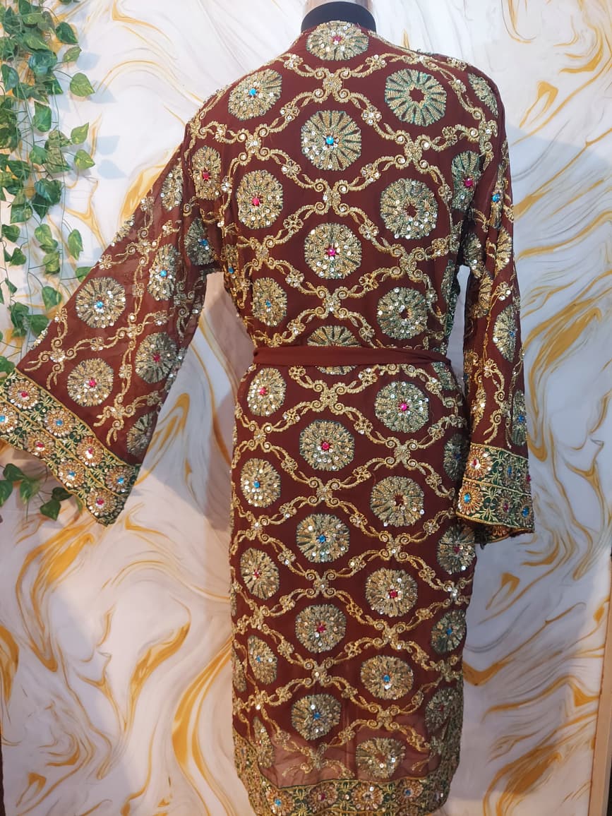 Vintage Upcycled Embroidered Kimono, Sequin Aari Embroidery, Indian Style