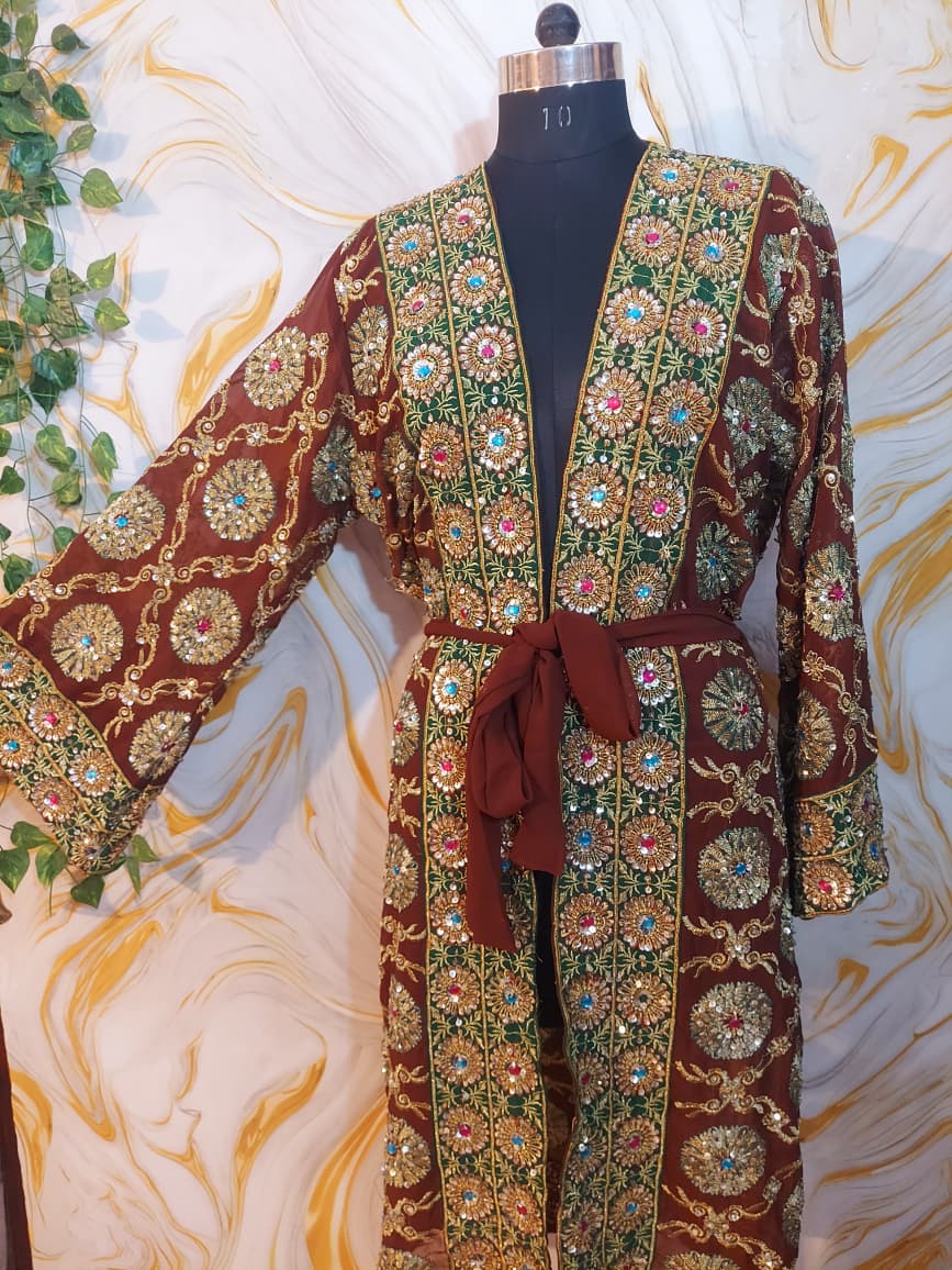 Vintage Upcycled Embroidered Kimono, Sequin Aari Embroidery, Indian Style