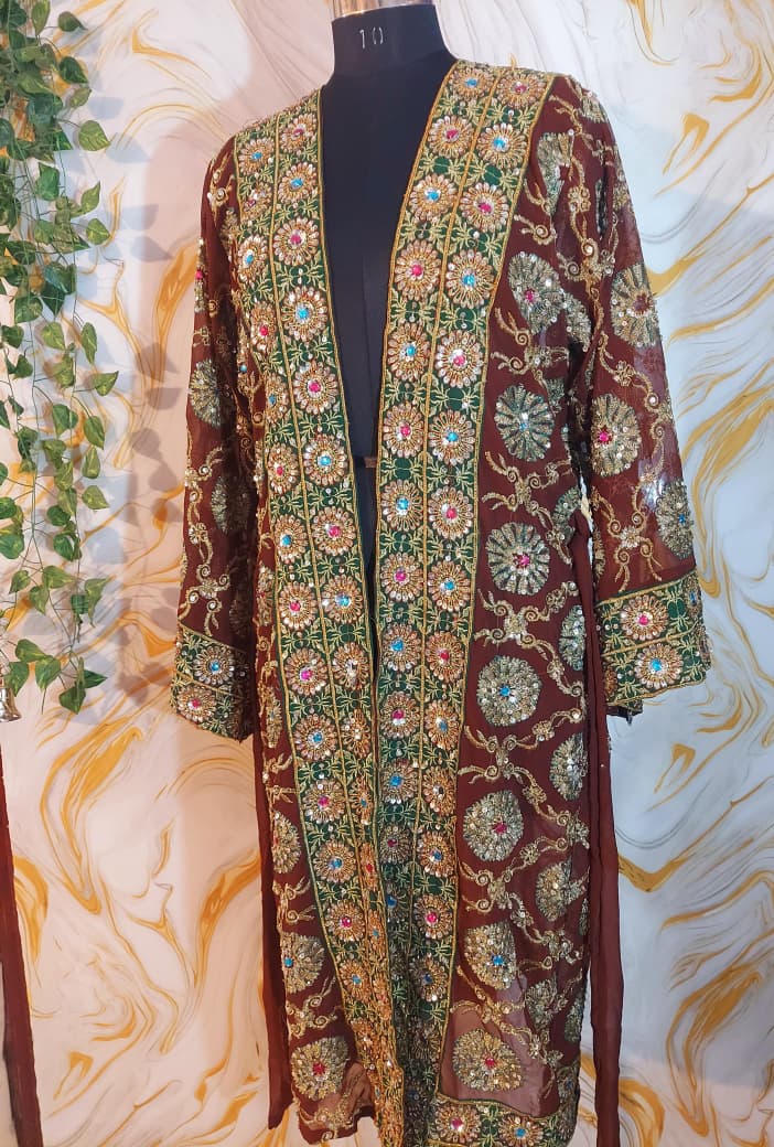 Vintage Upcycled Embroidered Kimono, Sequin Aari Embroidery, Indian Style