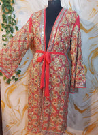 Vintage Pink Sequin Kimono, Gold Aari Embroidery, Indian Style