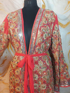 Vintage Pink Sequin Kimono, Gold Aari Embroidery, Indian Style