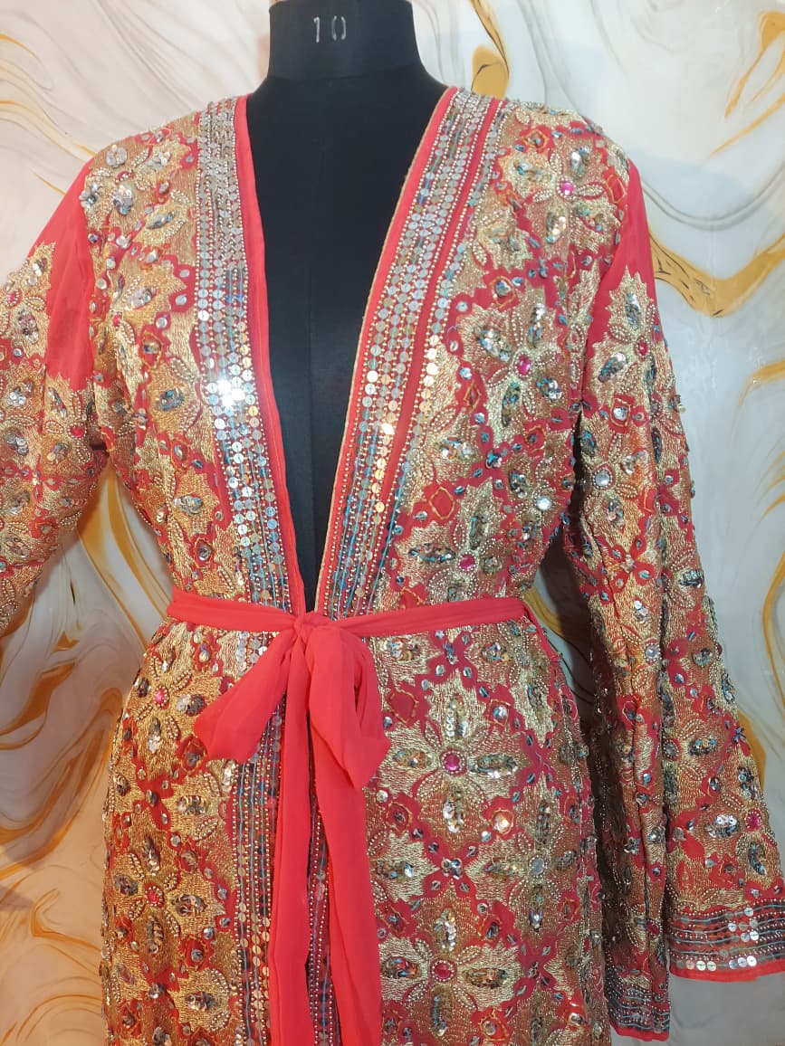 Vintage Pink Sequin Kimono, Gold Aari Embroidery, Indian Style
