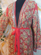 Vintage Pink Sequin Kimono, Gold Aari Embroidery, Indian Style