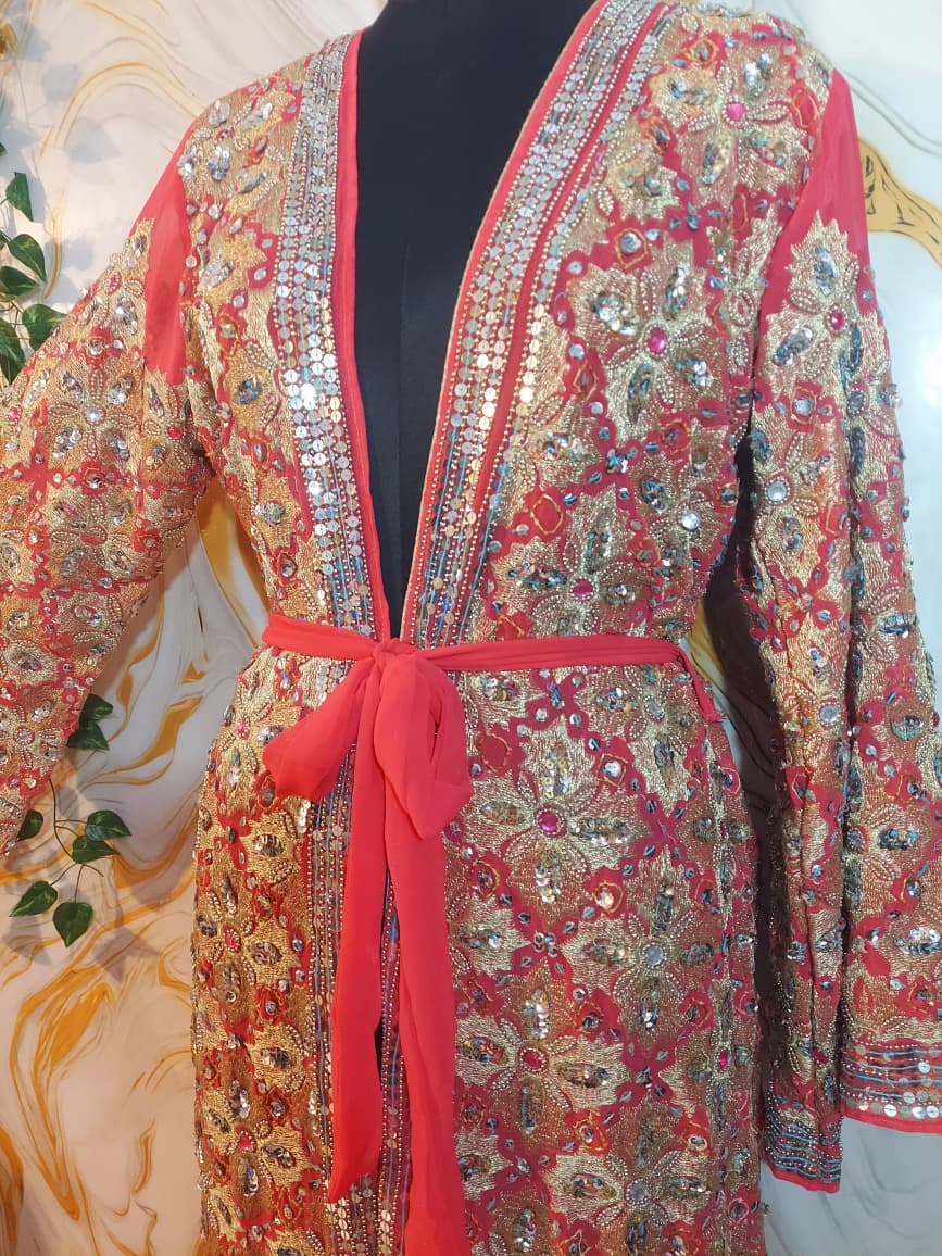 Vintage Pink Sequin Kimono, Gold Aari Embroidery, Indian Style