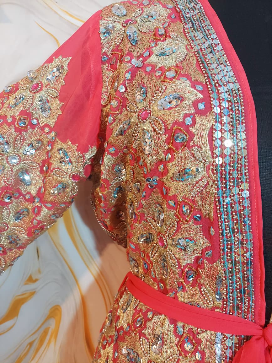 Vintage Pink Sequin Kimono, Gold Aari Embroidery, Indian Style