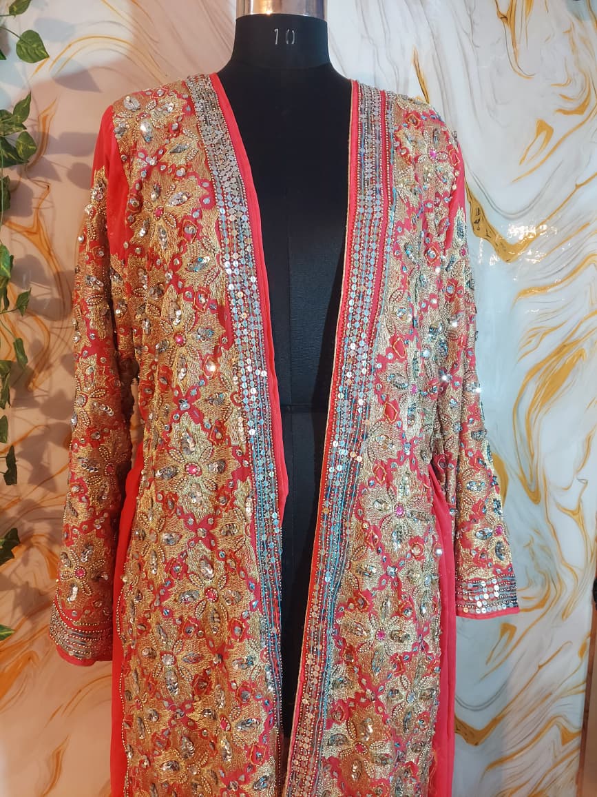 Vintage Pink Sequin Kimono, Gold Aari Embroidery, Indian Style