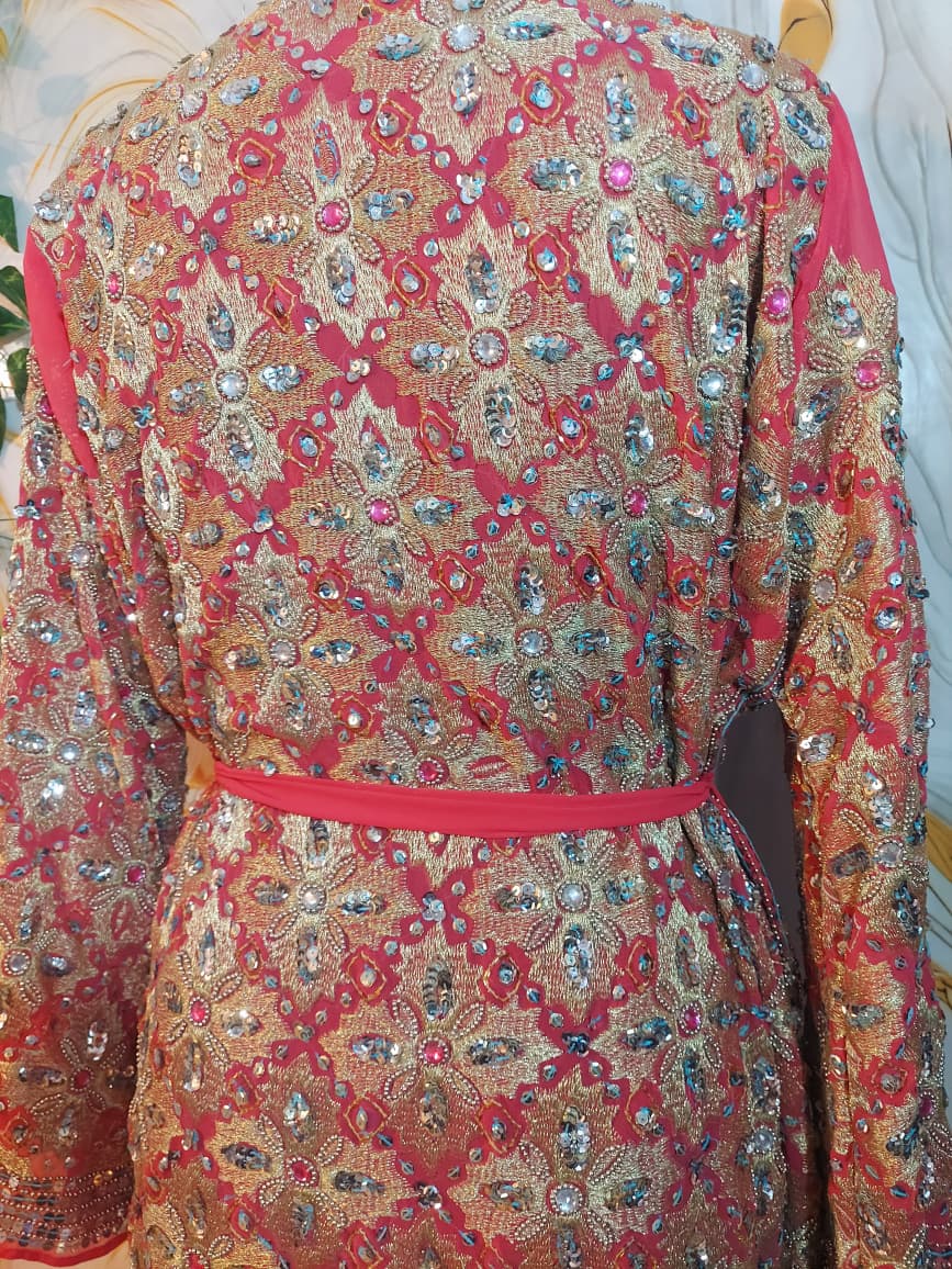 Vintage Pink Sequin Kimono, Gold Aari Embroidery, Indian Style